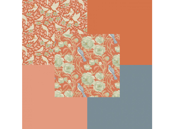 LOT DE 5 COUPONS DE TISSU TILDA UNIS ET IMPRIMÉS  50 X 55 CM, ORANGE & GRIS