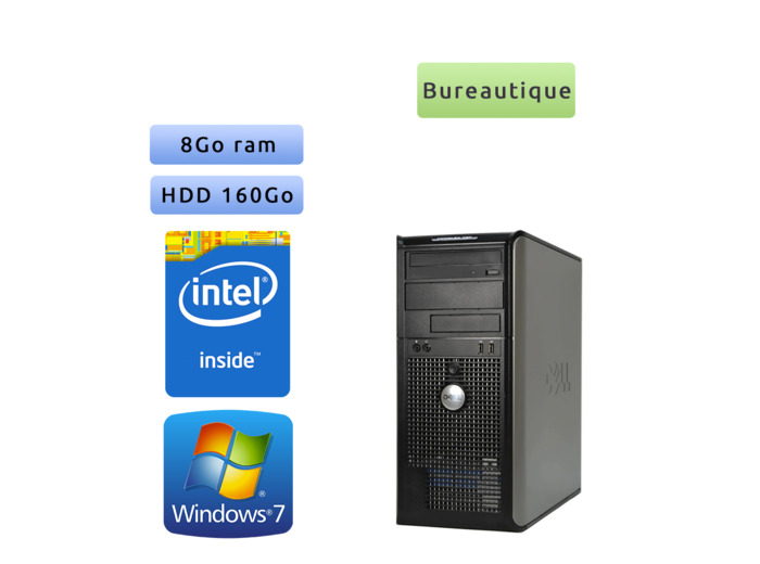 Dell Optiplex 780 - Windows 7 - CD 8GB 160GB - Ordinateur Tour Bureautique PC