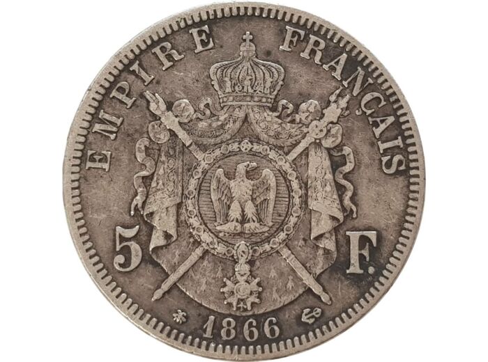 FRANCE 5 FRANCS 1866 A (Paris) NAPOLEON III TB+ G734 (37.893 ex.)