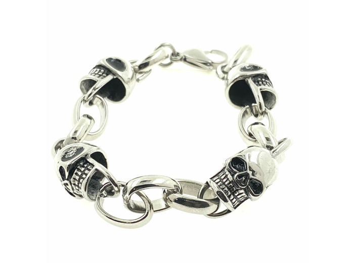 Bracelet têtes de mort en acier inoxydable