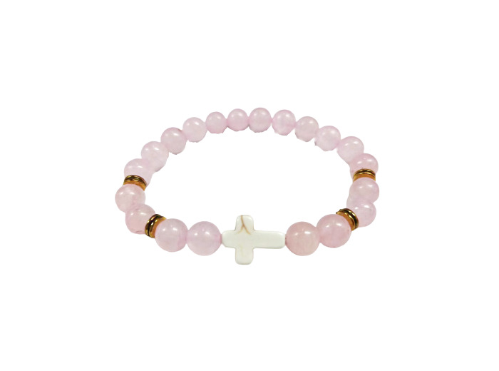 BRACELET élastique 8mm en pierre véritable- Quartz Rose