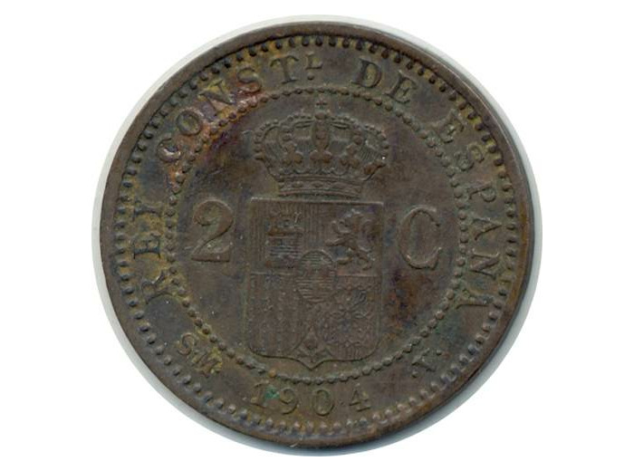 ESPAGNE 2 CENTIMOS 1904 SMV ALFONSO XIII TTB (W722)