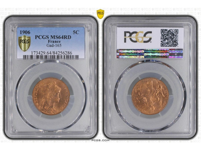 FRANCE 5 CENTIMES DUPUIS 1906 PCGS MS64 RD (FDC)