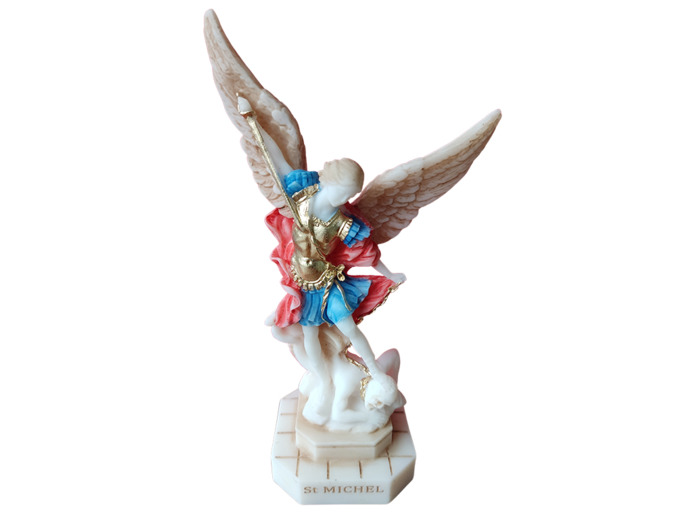 St Michel - Statue en albâtre 17cm - Couleur