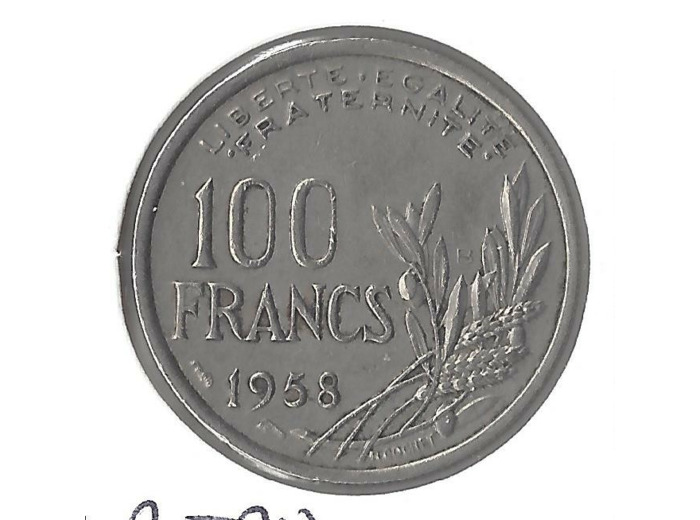 FRANCE 100 FRANCS COCHET 1958 B TTB