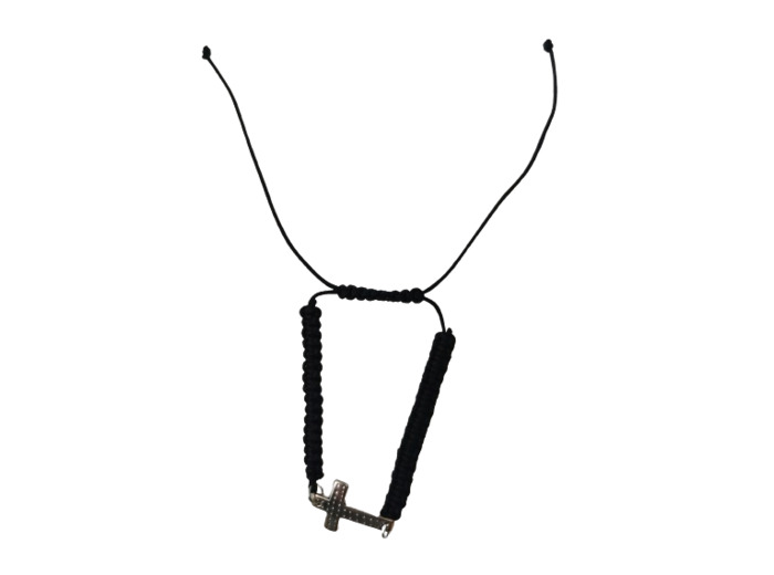 Bracelet Tressé avec Croix Noir