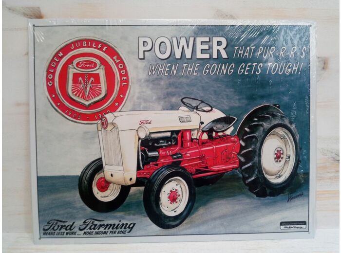 Plaque métal - Tracteur Ford - 40 x 31.5 cm - Décoration vintage.