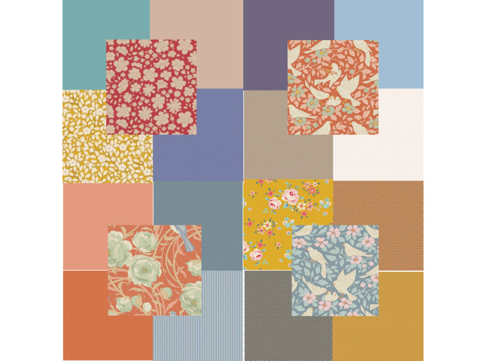 LOT DE 20 COUPONS DE TISSU TILDA UNIS ET IMPRIMÉS  12 X 25 CM, MULTICOLORE