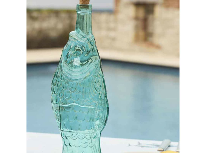 Bouteille carafe verre poisson turquoise 12x33cm