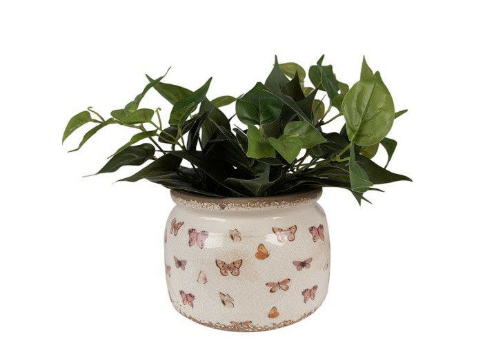 Pot de fleurs intérieur beige à papillons 20x15cm