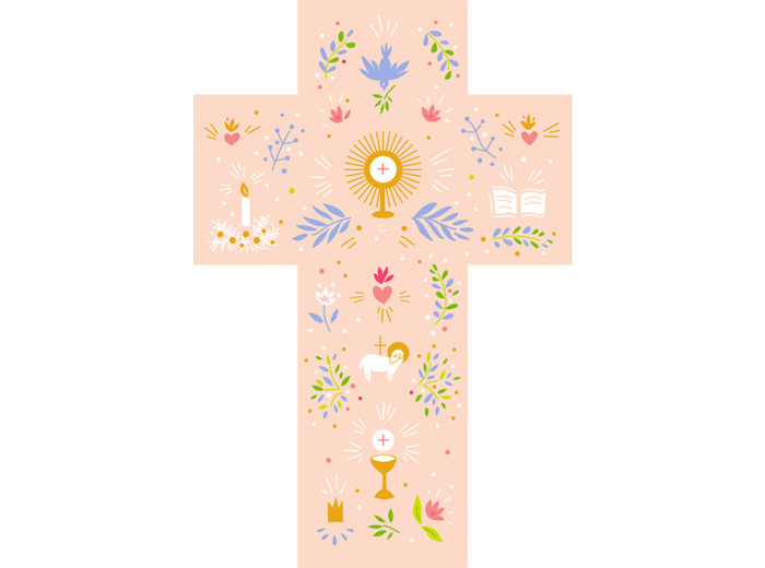 Croix Rose Louange - Communion - 15x10cm
