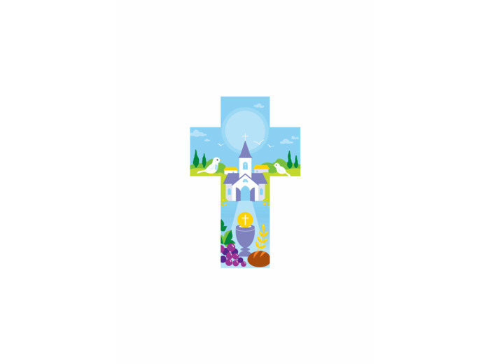 Croix communion bleue 14x9cm