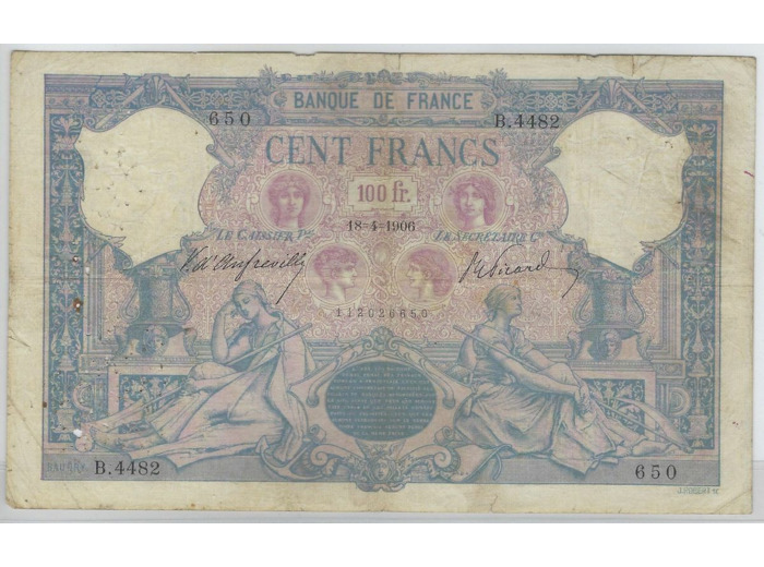FRANCE 100 FRANCS BLEU ET ROSE 18-4-1906 B.4482 TB
