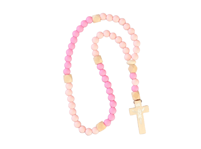 Chapelet Elastique - Silicone D8mm + Bois - Bicolore rose