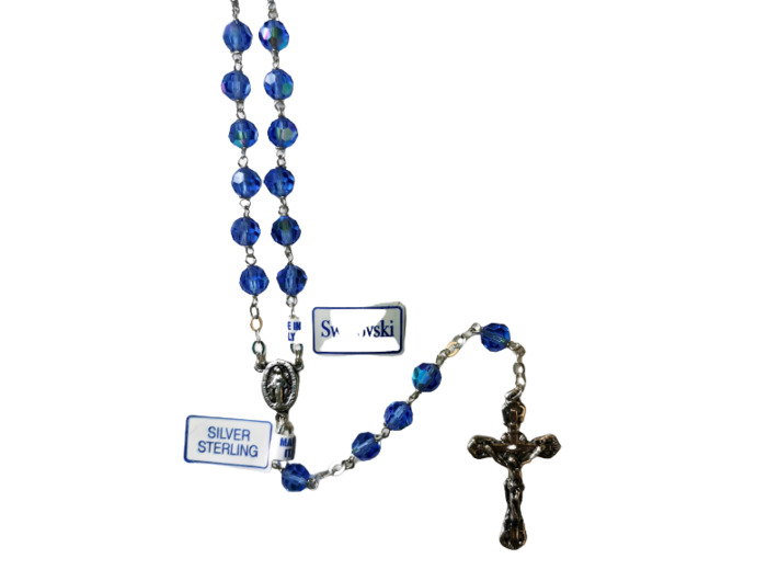 Chapelet avec Perles Svarowski sur Chaîne en Argent 925 BLEU