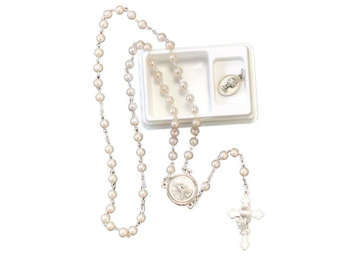 Coffret COMMUNION Chapelet argenté - Coeur St Michel