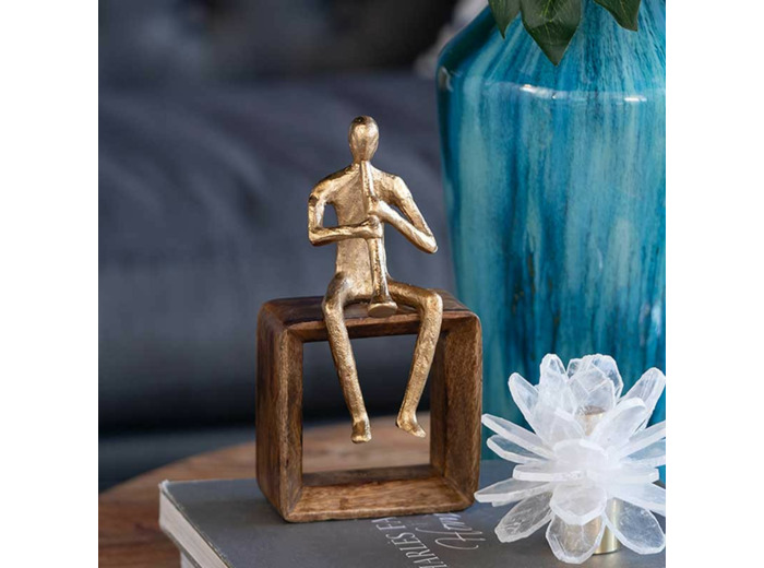 Figurine musicien métal bois 13x9x25cm