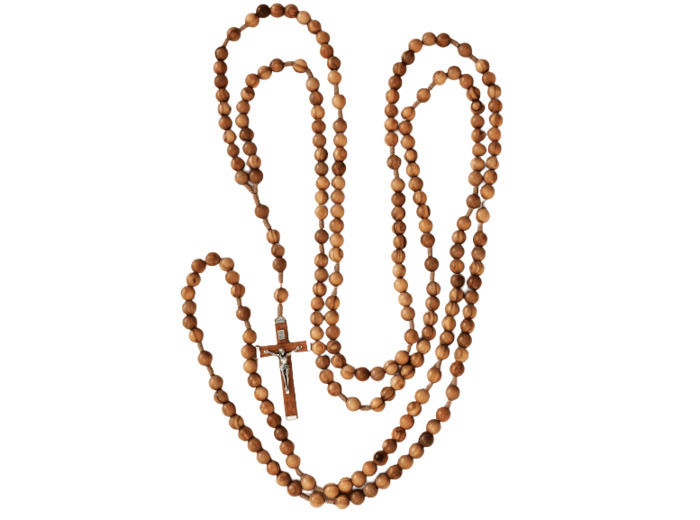 ROSAIRE en OLIVIER 8mm/ CORDE- 20 dizaines (croix bois+Christ)-115CM