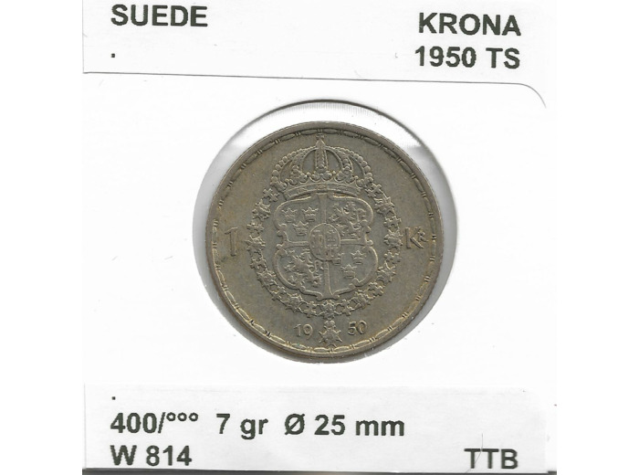 SUEDE 1 KRONA 1950 TS TTB