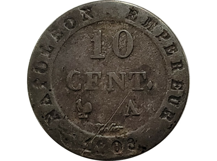 FRANCE 10 CENTIMES NAPOLEON 1er 1808 A (Paris) TB+ (G190)