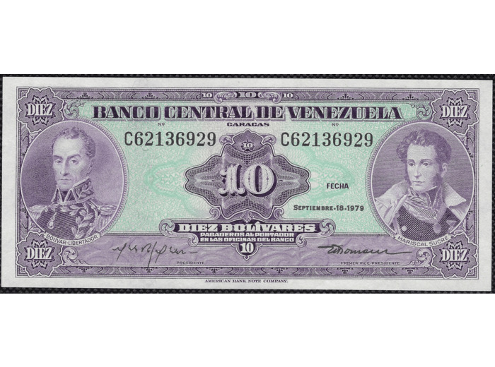 VENEZUELA 10 BOLIVARES 18 SEPTEMBRE 1979 SERIE C NEUF W51g