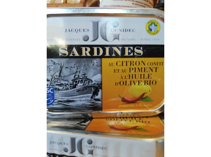 Sardines au citron confit, piment et huile d'olive BIO