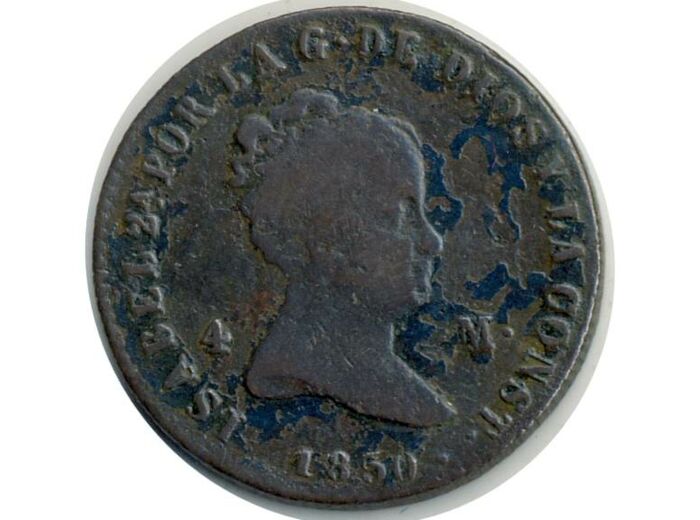 ESPAGNE 4 MARAVEDIS 1850 JA ISABEL II TB+ (W530.2)