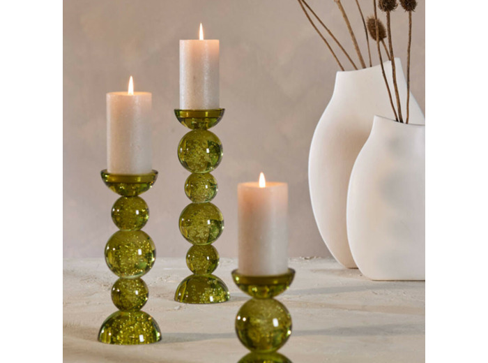 Grand bougeoir bulle Itinga vert olive 10x10x34cm