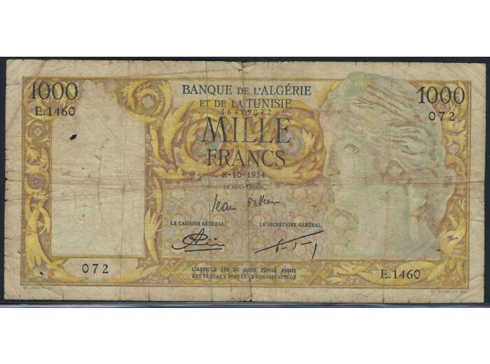 ALGERIE ET TUNISIE 1000 FRANCS 8-10-1954 E.1460 TB