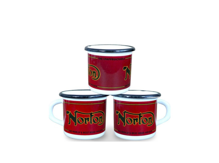Mug émaillé Norton, The World's Best Road-Holder – Cadeau pour fan de motos anciennes, tasse pour le camping, 300 ml – Email Replica.