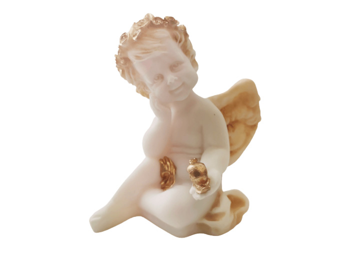 Ange à l'Escargot - Statue en albâtre 12cm -Beige et Or