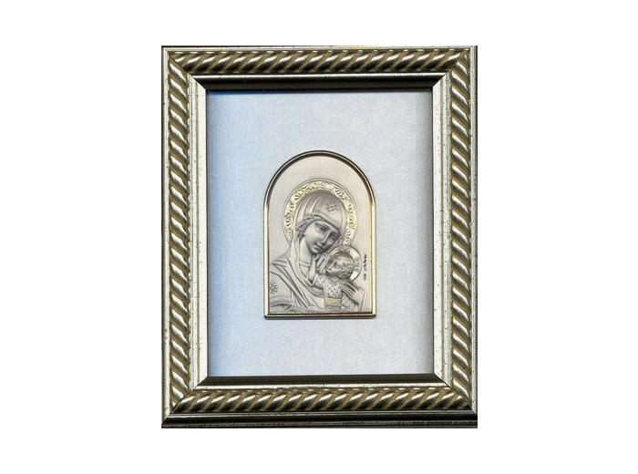 Cadre argenté tressé 14.5x12.5 cm pl.ogive Vierge+enfant auréolés