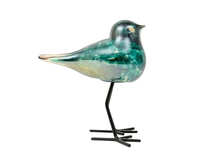 Décoration verre moineau Serin bleu 9x14x12cm