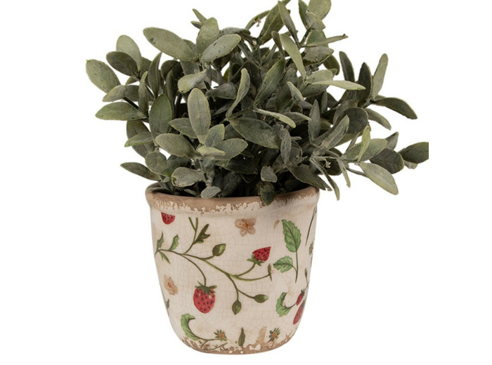 Pot de fleurs Fraise beige rouge céramique 11x11x10cm