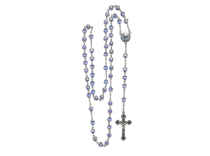 Chapelet Perles en Nacre Bleu sur chaine argentée - COMMUNION COEUR