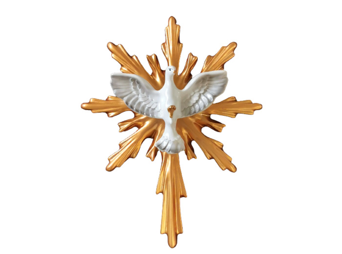 Croix Dorée et Blanche en Résine Mural 23.5x18.5cm - SAINT ESPRIT