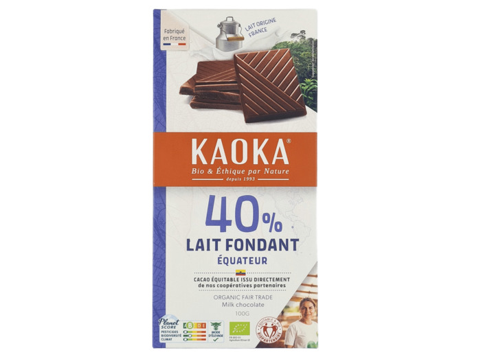 Tablette de Chocolat 40% Lait Fondant Équateur Bio 100g
