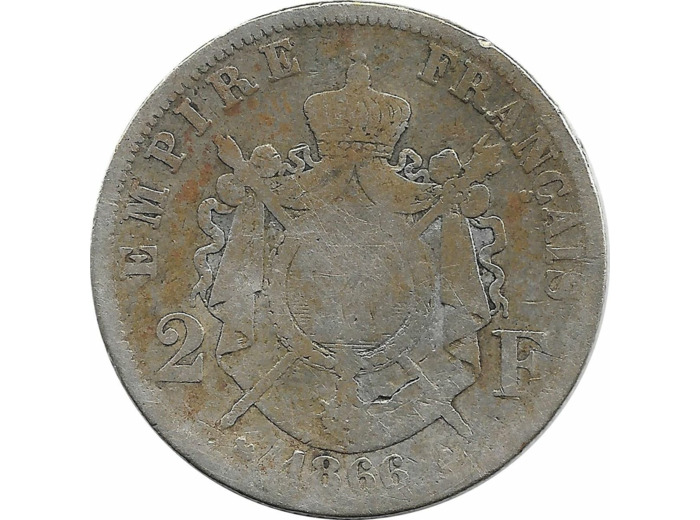 FRANCE 2 FRANCS NAPOLEON III 1866 K (Bordeaux) TB-