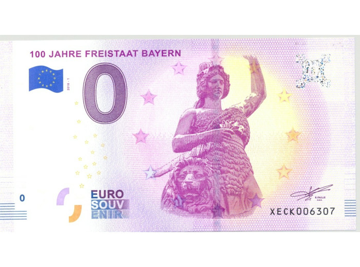 ALLEMAGNE 2018-1 100 JAHRE FREISTAAT BILLET SOUVENIR 0EURO TOURISTIQUE  NEUF