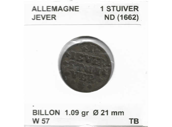 Allemagne 1 STUIVER - JEVER - ND (1662) TB