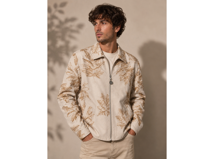 Veste brodée à motif automnal