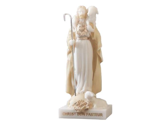 Christ Bon Pasteur - Statue en Albaster 12 cm -Beige et Or