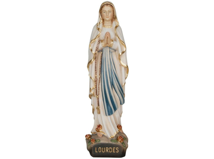 Vierge de Lourdes en bois 14cm- COULEUR