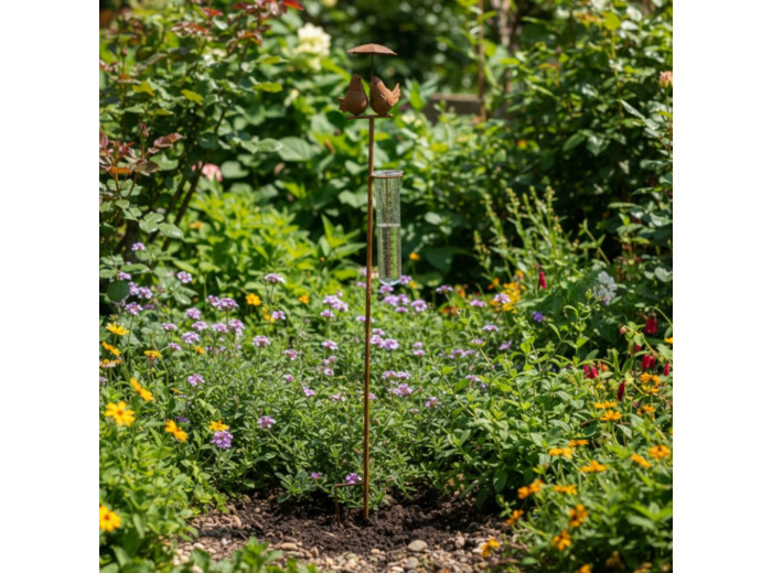 Pluviomètre couple d'oiseau 13x11x110cm