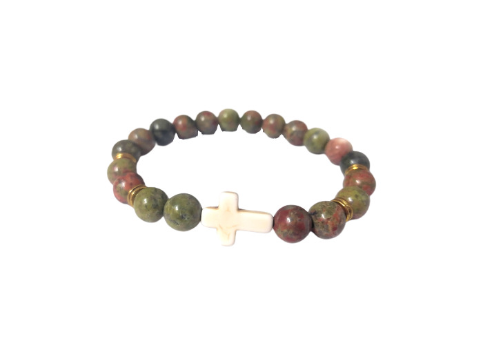 BRACELET élastique 8mm en pierre véritable- Unakite