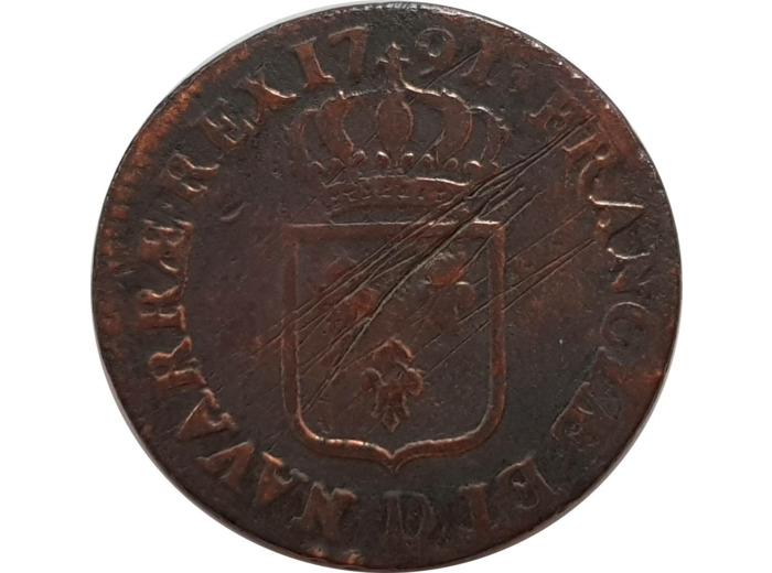 LOUIS XVI (1774-1792) SOL A L'ECU 1791 D (Lyon) TB VG350