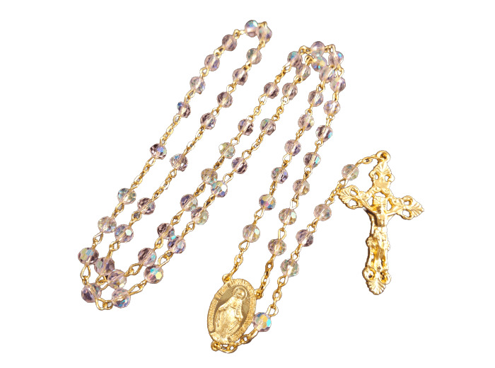 Chapelet Perles Cristal Sur Chaine Dorée - ROSE