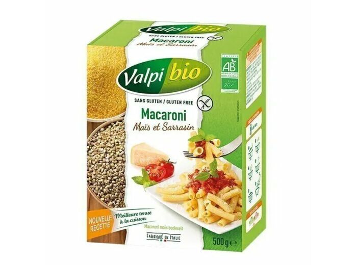 Macaroni Sans gluten et Bio-Maïs et Sarrasin-250g-Valpi Bio