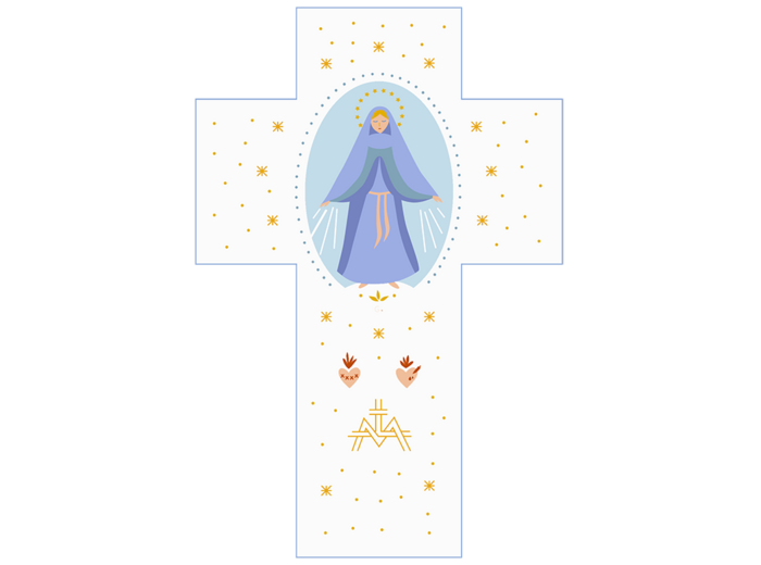 Croix Blanche Louange - Vierge Miraculeuse - 15x10cm