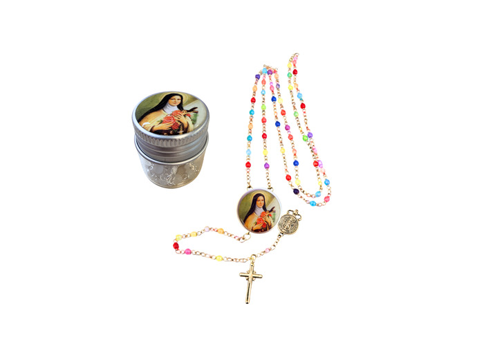 Chapelet Perles verre 2/3mm sur Chaine Argentée - SAINTE THERESE